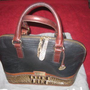 Brahmin Satchel Handbag Vintage Croc Embossed Leather Zip Bag